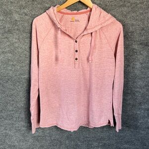 Carhartt Pink Button-Up Women's Hoodie Shirt Long-Sleeve small hole